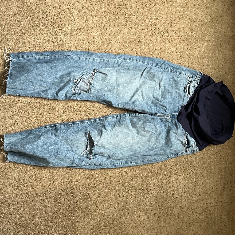 Maternity pink blush Blue Straight Leg Frayed Hem Maternity Jeans